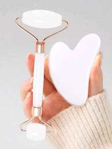 1/2PCS Facial Massage Set, 1 Double-Head Massage Roller, 1 Heart-Shaped Shaving Device. Facial Massage Eliminates Puffiness, Soothes And Brightens The Skin, Making You Radiant. Home Massage, Portable, Gift - Multicolor - View 9