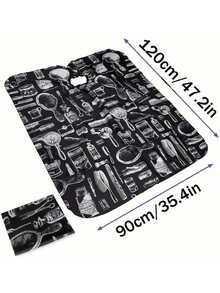 1pc Professional Salon Hairstylist Cape With Neck Duster - Durable Polyester Hair Cutting Cape, Ideal For Styling And Trimming, Black With White Pattern, Hairdressing Accessory | Unique Pattern Design | Polyester Cape, Hairdressing Accessory