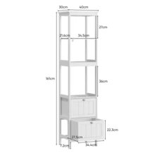 Tall, Narrow Bathroom Cabinet, Freestanding Narrow Base Cabinet, Wooden Storage Column, Freestanding Unit With 2 Drawers And 3 Shelves, 40 Cm (W) X 30 Cm (D) X 160 Cm (H), White - White - View 3