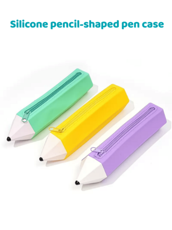 1pc Student Pencil Shaped Silicone Pencil Case, Middle/Elementary School Stationery Pouch, Zipper Pencil Shaped Stationery Box, Large Capacity Storage, Portable & Soft, Easy To Clean, Back To School Essential