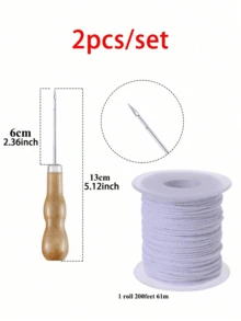 2件套蜡烛芯套装 - 6.1米棉质蜡烛芯，包含蜡烛模具穿孔器、耐用烛芯固定器和不锈钢穿孔工具，适用于DIY蜡烛制作，蜡模配件 - 彩色 - 查看 2