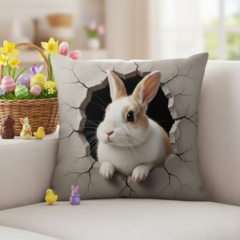 1 pieza Funda de almohada de peluche con estampado de conejo de Pascua en 2D, funda de cojín decorativa para sala de estar, dormitorio, sofá, hogar, decoración de granja, fiesta, sin relleno de almohada, 45 cm x 45 cm