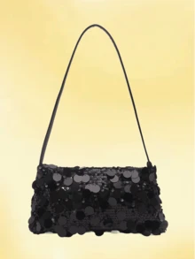 1pc, Joker Fashion , High Value And Niche Design Portable Shoulder Bag, Solid Color Polyester Fabric Sequins Splicing Decoration And Multicolor Optional Square Bag, Suitable For Ladies' Daily Commuting And Shopping Occasions. - Multicolor - View 14