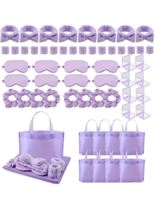 56 PCS Purple Theme Spa Party Supplies | Sleepover & Wedding Favor Kit For Women | Includes Headbands, Eye Mask, Tote Bag | Guest Gifts & Game Prizes - 紫色 - 查看 6