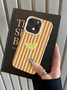 1个白色简约柠檬橙条纹图案全包覆式TPU防震手机壳，兼容苹果17、16、15、14、13、12、11 Pro Max及系列 - 彩色 - 查看 3