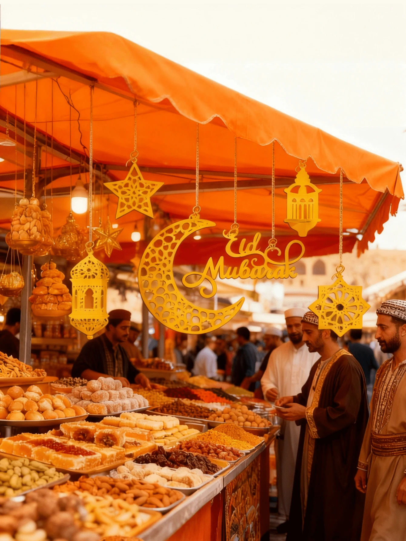 亚克力星月吊坠，灯笼字母装饰，节日家居装饰，镜面挂饰，中东谚语装饰挂件，3D亚克力镜面星月饰品 - 金色 - 查看 1