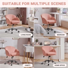 Butterslay 1PC Modern Velvet Upholstered Desk Office Vanity Chair Armrests 360° Swivel Rolling Height Adjustable Tilt Dual-Layer Cushion For Home Office Bedroom, Dark Gray/Light Gray/Snowy/Pink - Hồng - Xem 3