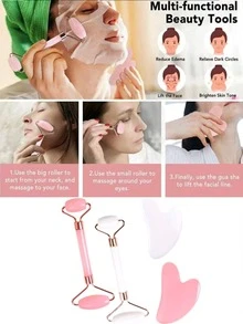 1/2PCS Facial Massage Set, 1 Double-Head Massage Roller, 1 Heart-Shaped Shaving Device. Facial Massage Eliminates Puffiness, Soothes And Brightens The Skin, Making You Radiant. Home Massage, Portable, Gift - Multicolor - View 6