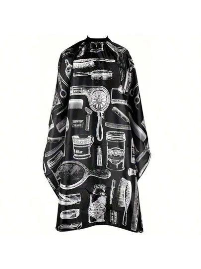 1件装专业美发师披肩，带颈部除尘掸 - 耐用涤纶理发披肩，适合造型和修剪，黑底白纹，美发配件 | 独特图案设计 | 涤纶披肩，美发配件