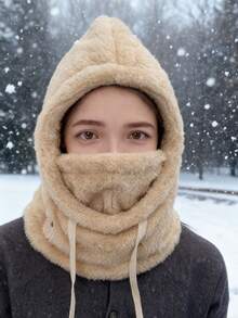 冬季羊毛拉法帽滑雪面罩，保暖面罩，涤纶针织全头颈部保暖器，男女通用，轻便，可手洗，无弹力面料，做工精细 - 1 件冬季女款 - 彩色 - 查看 4