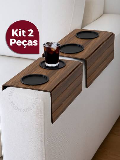 Kit 2 Esteira Porta Copos Para Braço Sofá em Madeira Premium MDF