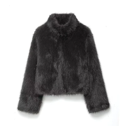 Seelio Autumn/Winter New Women's Fashion Casual Solid Color Faux Fur Effect Short Jacket, European And American Style