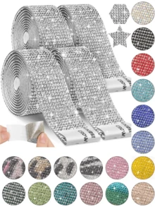 1 Yards Self-Adhesive Sparkling Crystal Rhinestone Diamond Ribbon, Christmas Decoration Rhinestone Glitter Sticker, DIY Car Computer Makeup Table Crafts, Wedding Party Decoration Sticker Packaging Roll, 2mm Rhinestone Production Process(Red/Silver/Pink/Golden) - 1 Yard Silver - View 2