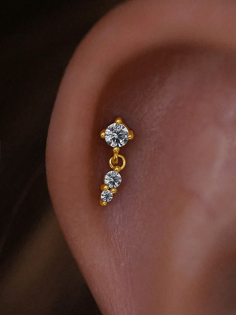 EleRunis 1 pezzo Orecchino a perno in argento sterling 925 da 16G con ciondolo in zirconia cubica, per piercing al lobo, cartilagine, tragus, elicea, gioiello fine adatto per uso quotidiano, matrimonio, festa, fidanzamento, anniversario, San Valentino