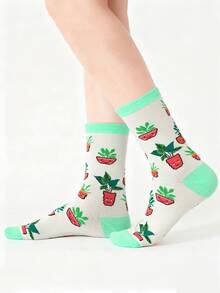 1pair/2pairs/5pairs Men's Fun Socks,Plants Middle Tube Socks,Casual Soprts Foot Letter Fun Socks,Men's And Women's Neutral Fun Patterns Socks,All Seasons