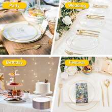 10pcs Transparent Hammered Gold Rim Plates, Dinner Plates, Salad Plates - Includes 10pcs 10.25-Inch Plates Or 10pcs 7.5-Inch Plates, Essential For Dinner, Dessert, Party, Wedding
