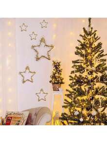 5件套五角星捕梦网DIY套装 - 长心形挂饰 + 金色星形金属工艺配件，透明花环墙饰，适用于婚礼派对，手工创作材料 - 金色 - 查看 4