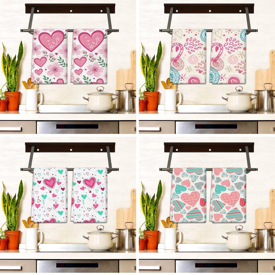 2/4 Piezas Juego, Paños de Cocina, Toallas de Microfibra Modernas Súper Absorbentes con Estampado de Corazón, Toallas de Té para Cocinar y Hornear, Paños de Limpieza, Toallas de Mano, Toallas de Té, Ultra Suaves y Altamente Absorbentes, Decoración de Cocina, Regalos para Vecinos, Regalos para Mamá, Regalos de Cumpleaños, Regalos de Inauguración de Casa para Amigos, Artículos Esenciales de Cocina, Necesidades Diarias