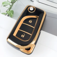 2 boutons Coque de clé de voiture convenant pour Corolla, Calatis, Auris, Aygo, Yaris, Camry, RAV4 et autres modèles, anti-poussière et antichoc, porte-clés de mode haut de gamme - paquet unique - Voir 5
