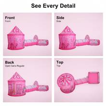Princess Tent With Tunnel For Girls, 3pc Pop Up Play Tent With Ball Pit, Pink Indoor Outdoor Playhouse Toy, Birthday Gift For Kids (Balls Excluded) - Pink - View 7
