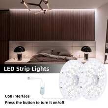 5V LED Light Strip, Warm White/Cool White, USB Powered With Built-In Switch Button, Easy Installation, Suitable For Bedroom, Wardrobe, Cabinet, Home DIY Lighting - white light - View 8