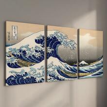 3幅/套可选画框《神奈川冲浪里》浮世绘日式油画海报，日式墙面艺术，唯美房间装饰，艺术墙画礼品，适用于客厅、卧室、办公室、餐厅、走廊、家居和宿舍装饰 - 彩色 - 查看 16