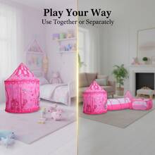 Princess Tent With Tunnel For Girls, 3pc Pop Up Play Tent With Ball Pit, Pink Indoor Outdoor Playhouse Toy, Birthday Gift For Kids (Balls Excluded) - Pink - View 6