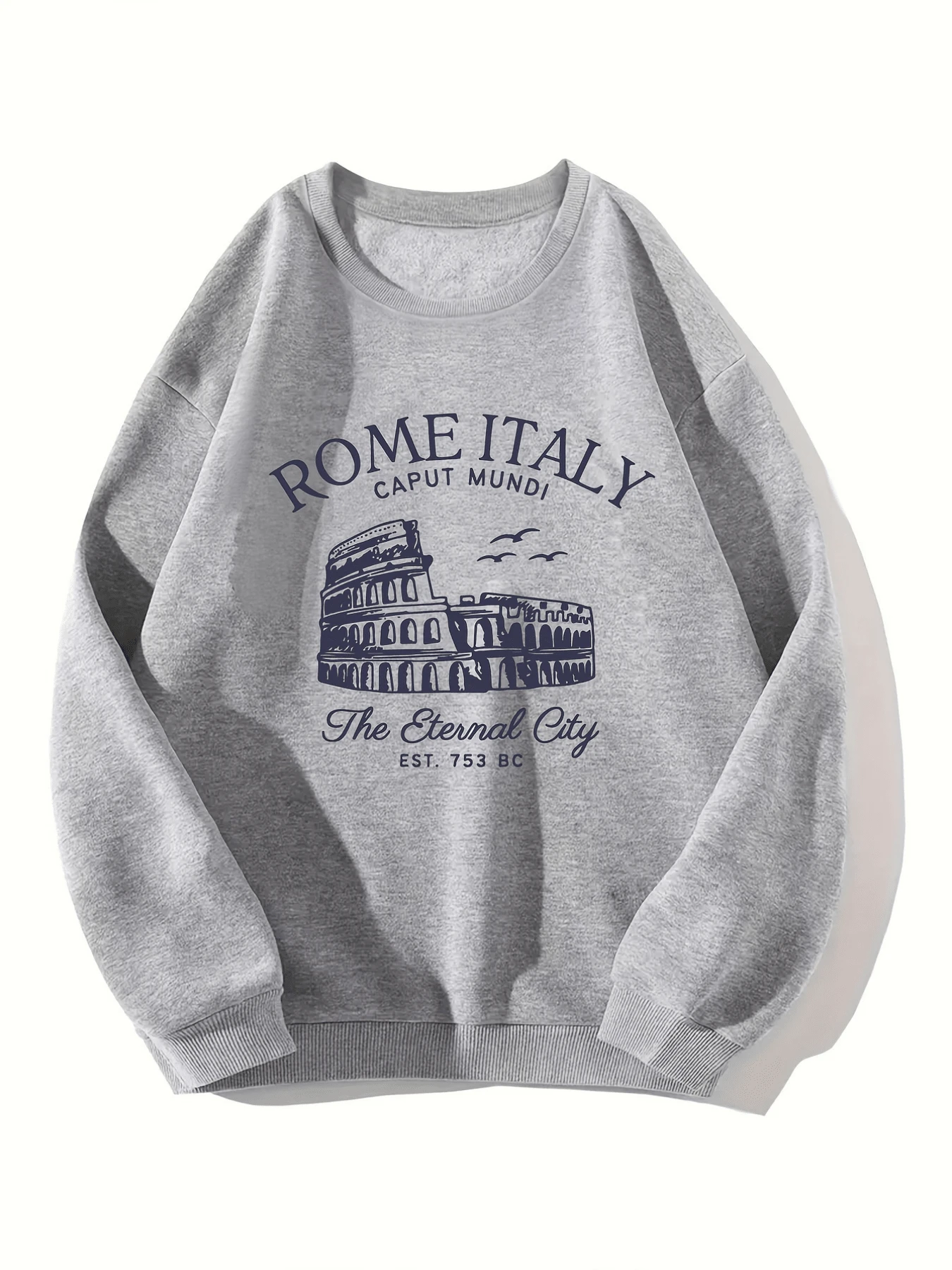 Women's Casual Long Sleeve Crew Neck Sweatshirt With Roman Print - Cozy Polyester, Machine Washable, Non-Stretch Fabric For Fall & Winter (2) - 淺灰色 - 查看 1
