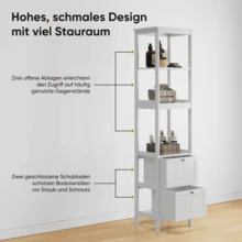 Tall, Narrow Bathroom Cabinet, Freestanding Narrow Base Cabinet, Wooden Storage Column, Freestanding Unit With 2 Drawers And 3 Shelves, 40 Cm (W) X 30 Cm (D) X 160 Cm (H), White - White - View 6