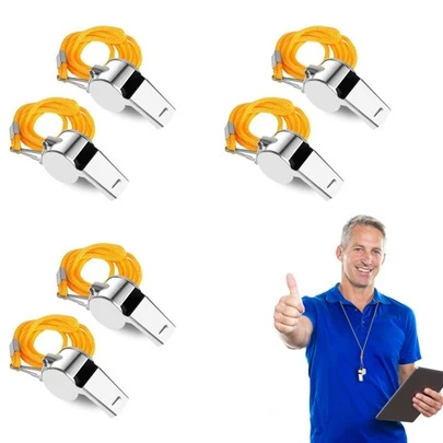 (6 Pcs) Whistles, Stainless Steel Sports Loud Crisp Sound Whistles With Lanyard,Whistles Great For Referees, Coaches,Emergency Situations, Outdoor Sports.