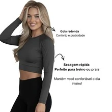 Women's Thermal Cropped Top With Long Sleeves And UV 50+ Sun Protection | Protection And Style For Beach, Travel, Running, Street Walking - 深灰色 - 查看 4