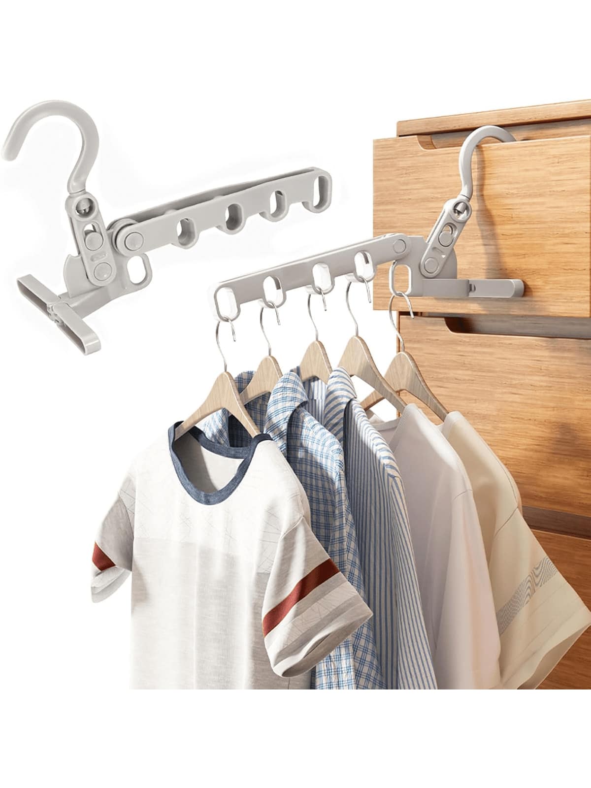 五孔可折叠晾衣架 - 采用轻便耐用的塑料制成，节省空间，便于携带，安装简便，适合旅行者、宿舍住户、家庭主妇、学生，可用于旅行、宿舍生活、居家使用、酒店住宿等场合。 - 彩色 - 查看 1