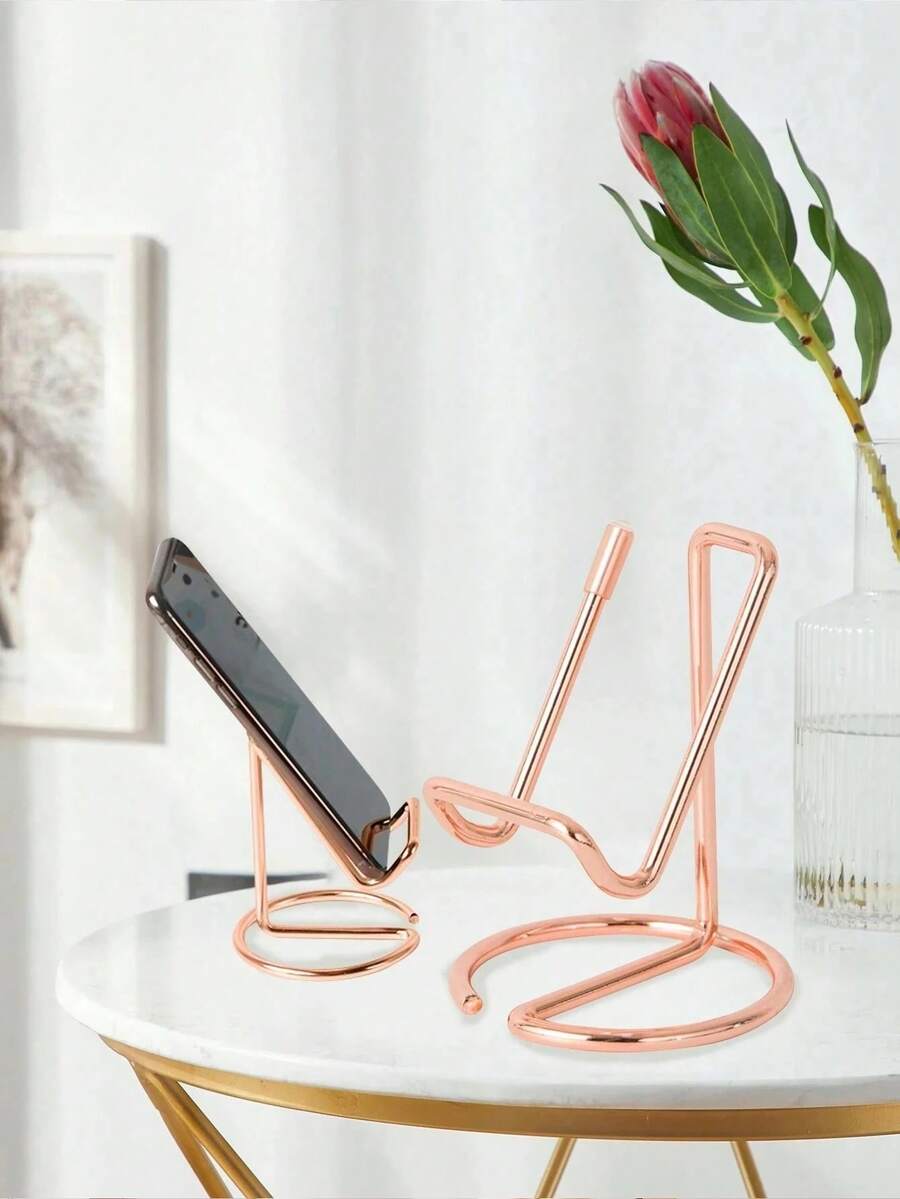 1pc Iron Metal Phone Stand, Desk Top Gold Storage Rack, Multifunctional Metal Holder, Creative Tablet Stand - Multicolor - View 1