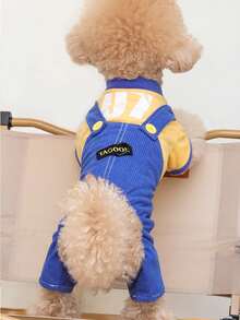 New Style Pet Four-Legged Clothes With Harness - Leash Design, Elastic Collar & Waistband, High-Definition Printed Patterns + Embroidered Letters Dog Jumpsuit For Small & Medium Dogs, Cute All-Season Dog Apparel, Available In Yellow, Pink & Navy Blue, Suitable For Poodle, Bichon Frise, Shih Tzu, Chihuahua, Maltese, Yorkshire Terrier, Pomeranian, Papillon, French Bulldog, Boston Terrier & Miniature Schnauzer - Multicolor - View 16