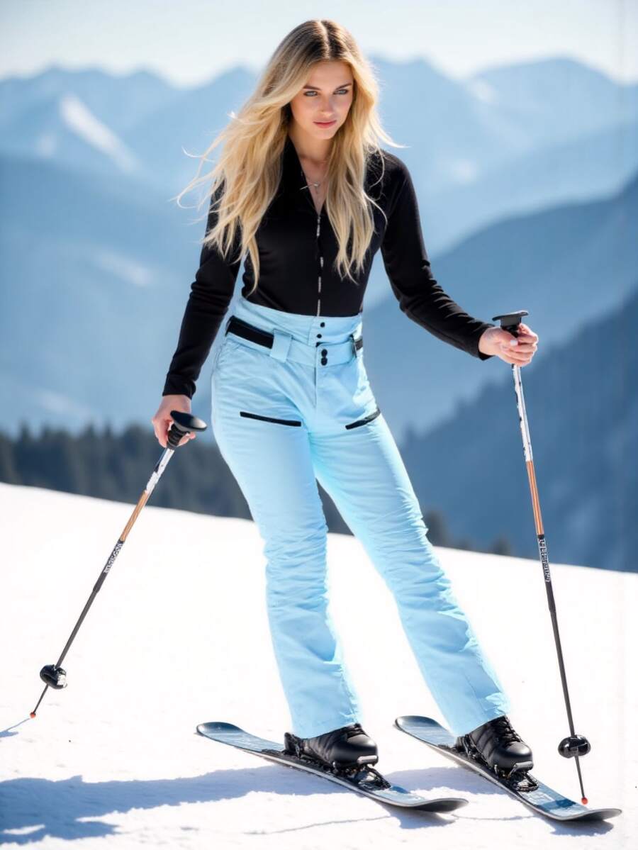 1 Piece Solid Color Pants,Waterproof And Windproof Trousers For Autumn And Winter,Women's And Men's Outdoor Clothing (Excluding Accessories) Ski Outfits - Baby Blue - View 1