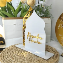 1 peça de espelho acrílico 3D para mesa com a mensagem "Ramadan Kareem", fácil de limpar, decoração de luxo para casa, arranjo de mesa para as festas de fim de ano. - Multicolorido - Ver 4