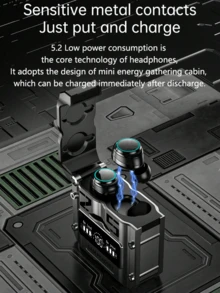 Wireless Earbuds, Mechanical Sci-Fi Aesthetic, Extended Battery Life, LED Digital Display, ENC Noise Cancellation, Compatible With Smartphone, Computer