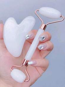 1/2PCS Facial Massage Set, 1 Double-Head Massage Roller, 1 Heart-Shaped Shaving Device. Facial Massage Eliminates Puffiness, Soothes And Brightens The Skin, Making You Radiant. Home Massage, Portable, Gift - Multicolor - View 13