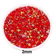 2毫米-6毫米，5种尺寸，各种透明AB彩平底圆形水晶水钻，适用于DIY珠宝、美甲、手机壳、服装、包包、鞋子、工艺品装饰 - B03 透底 大紅AB - 查看 12