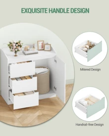 HEXCELEN Chest Of Drawers, Chest Of Drawers With 3 Drawers, Side Cabinet With Work Surface, Locker With Top Rail, Modern Style, Suitable For Living Room And Bedroom, 40 X 80 X 87 Cm, White - 白色 - 查看 3