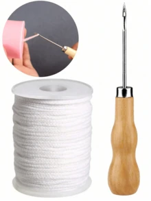 2件套蜡烛芯套装 - 6.1米棉质蜡烛芯，包含蜡烛模具穿孔器、耐用烛芯固定器和不锈钢穿孔工具，适用于DIY蜡烛制作，蜡模配件 - 彩色 - 查看 1