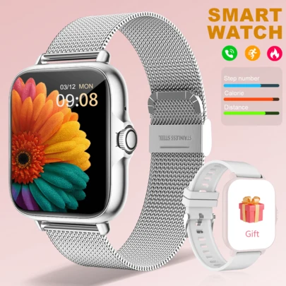 全新热销 1.83 英寸全屏触控智能手表，男女皆宜，具有无线通话功能、计步器、卡路里、多种运动模式、通知、远程摄像头、音乐控制和健身追踪功能，支持 Android 和 iOS 无线连接，是圣诞节、万圣节的绝佳礼物