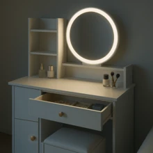 Exquisite Vanity Table With Mirror, Storage Friendly Makeup Table With Multiple Drawers And Hidden Shelves, White Vanity, Suitable For Bedroom And Living Room, Perfect Gift For Christmas. - Dressing Table (without Stool) - View 7