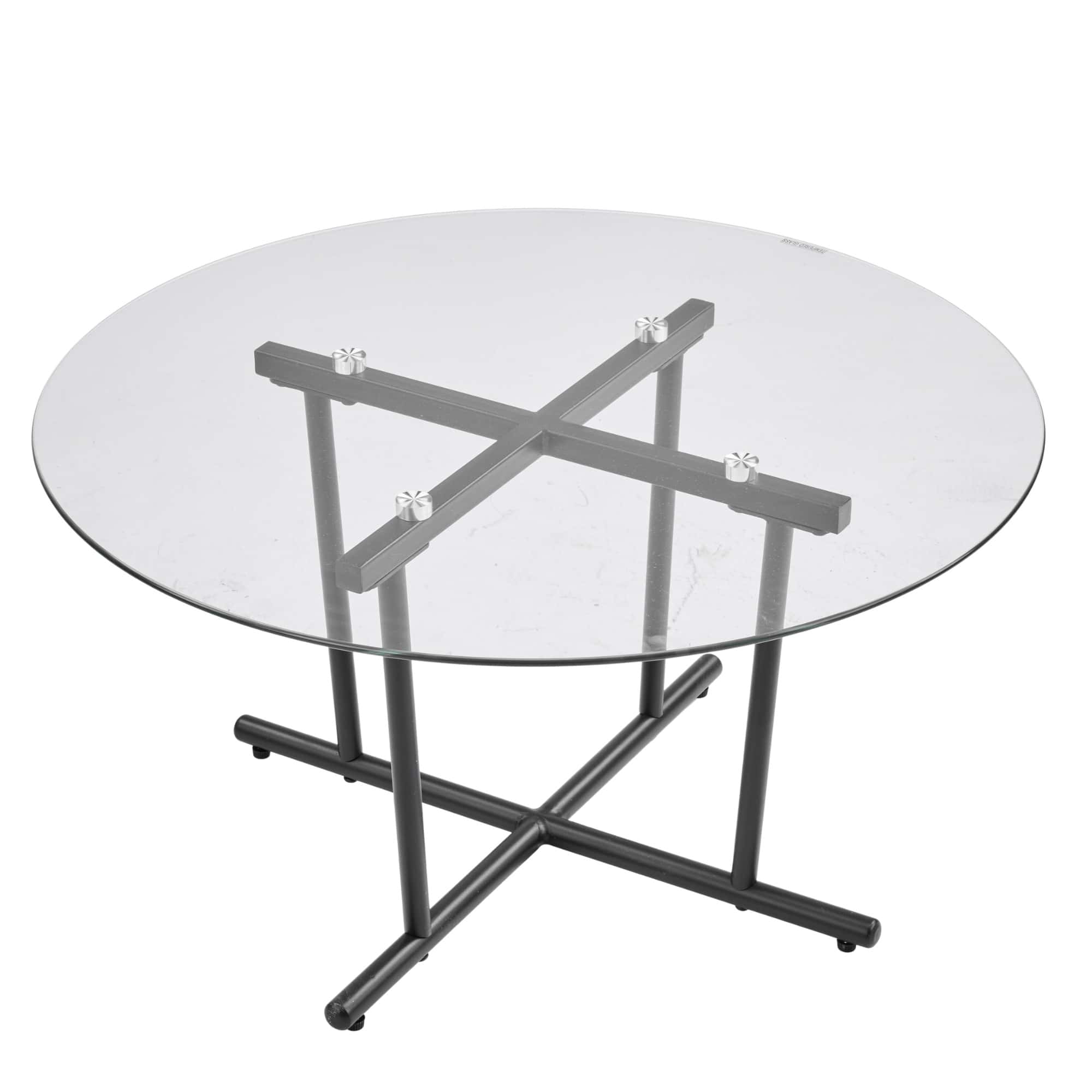 Glass Table, Low Table, Coffee Table, 70cm (W) X 70cm (D) X 37cm (H), Round, Tempered Glass Top, Stylish, Simple, Easy Assembly, Modern, Compact, Steel Legs Or Wooden Legs - Black,Clear - View 1
