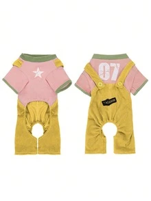 New Style Pet Four-Legged Clothes With Harness - Leash Design, Elastic Collar & Waistband, High-Definition Printed Patterns + Embroidered Letters Dog Jumpsuit For Small & Medium Dogs, Cute All-Season Dog Apparel, Available In Yellow, Pink & Navy Blue, Suitable For Poodle, Bichon Frise, Shih Tzu, Chihuahua, Maltese, Yorkshire Terrier, Pomeranian, Papillon, French Bulldog, Boston Terrier & Miniature Schnauzer - Multicolor - View 17