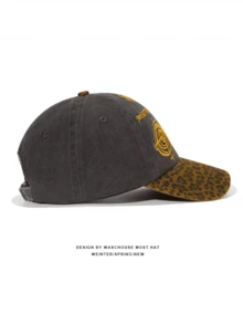 Korean Niche Designer Leopard Print Patchwork Distressed Washed Baseball Cap, Unisex Streetwear Snapback - A - View 5