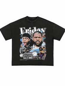 Friday Movie Collage Graphic Black T - Shirt,Comfortable Casual Short Sleeve, 220 Grams Heavyweight Cotton Printed T-Shirt - 黑色 - 查看 1