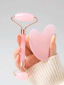 1/2PCS Facial Massage Set, 1 Double-Head Massage Roller, 1 Heart-Shaped Shaving Device. Facial Massage Eliminates Puffiness, Soothes And Brightens The Skin, Making You Radiant. Home Massage, Portable, Gift - Multicolor - View 8