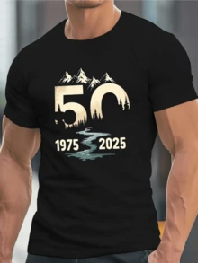 Berglandschaft Mit Fluss Und Jahreszahlen 1975 Bis 2025 Auf Der Brust Gedruckt Stilvolles Design Fuer Naturliebhaber Und Abenteurer Dieses TShirt Ist Ideal Fuer Den Alltag Tshirt Fuehlt Sich Gut An - Schwarz - Übersicht 8