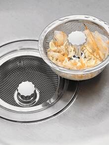 1PC Stainless Steel Sink Strainer Basket - Drain Cover With Rubber Stopper, Replaceable Kitchen Sink Filter & Hair Catcher